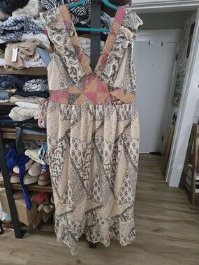 Let Me Be X Anthropologie Boho Patchwork V-Neck Maxi Dress